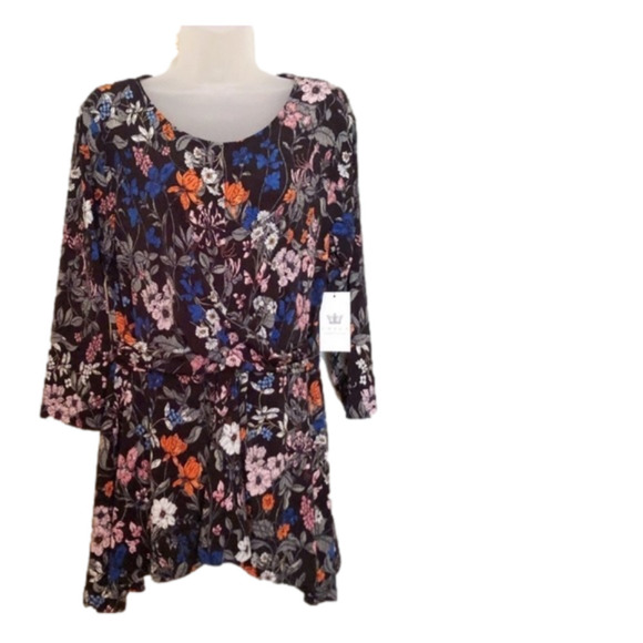 Chaus Tops - chaus Floral Top Black Blue Gathered Cross Waist NWT